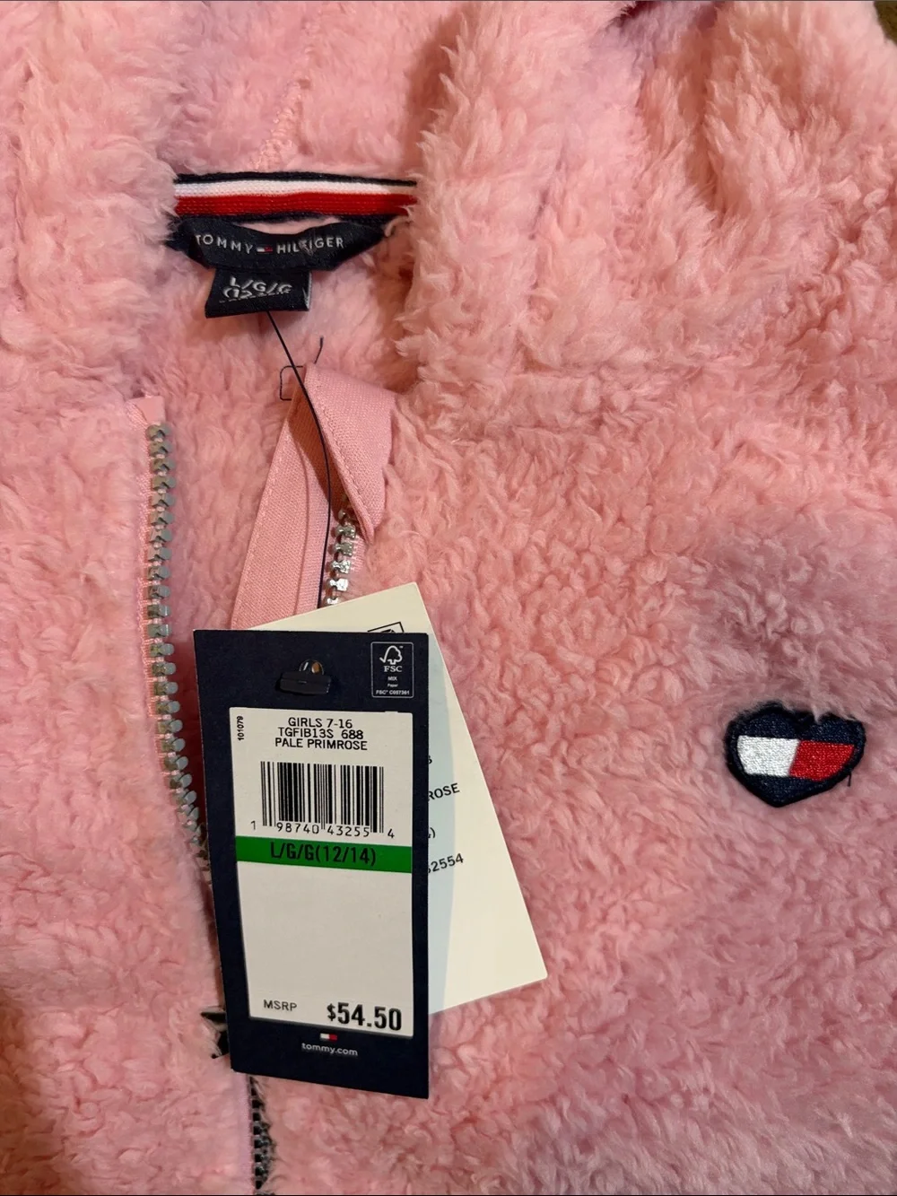 Tommy Hilfiger Light Pink Plush Zip-Up Hoodie